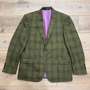 Tiglio Luxe Mens Porto Jacket 42S Slim Fit Olive Green Plaid Wool Blazer Hipster